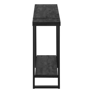 English Elm Accent C-Shaped Side Table with Reclaimed Wood-Look Top and Sleek Metal Frame for Small Spaces Black 36 L x 15 W x 8 H B2710P219148