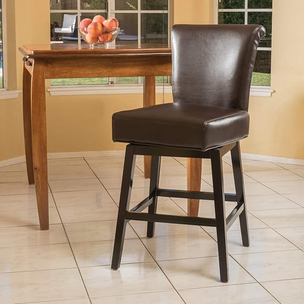 English Elm Christopher Knight Home® - 30.25'' High Swivel Bar Stool Brown - Ergonomic PU Leather Seat, Solid Wood Legs, Durable Comfort & Support 57177.00PU