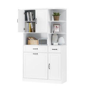 English Elm Tall Freestanding Organizer Cabinet with Tilt-Out Hamper, 2 Drawers, Adjustable Shelves, Modern White MDF Storage N725S352451K