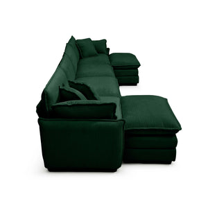 English Elm Over oversized U Shape Corduroy Sofa with Memory Foam Comfort, Modern Retro 4-Seater + Ottomans, Plush Upholstery Green W714S00742