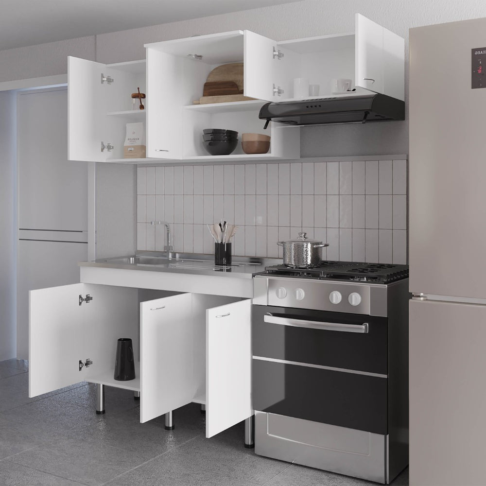 English Elm El Capitan Modular Kitchen Cabinet Set with Open Shelving and Heat Resistant Work Surface B128S00196