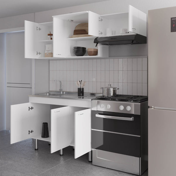 English Elm El Capitan Modular Kitchen Cabinet Set with Open Shelving and Heat Resistant Work Surface B128S00196