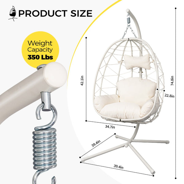 English Elm Hanging Egg Chair with Stand Pe Wicker Ergonomic Swing Seat for Patio or Bedroom T5880P497557