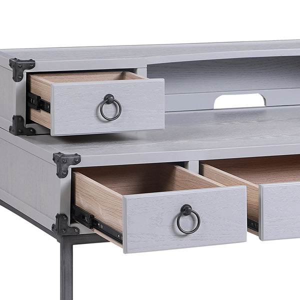 English Elm Orchest Gray Finish Writing Desk with 3 Smooth-Glide Drawers, Metal Braces & Sturdy Wooden Frame B2726P243698