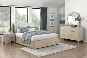 English Elm King Storage Bed Upholstered Headboard Oak Frame with Usb Shelves and Footboard Drawers B011S02355