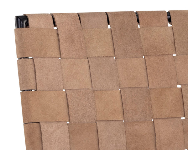 Sunpan Omari Dining Chair Set of 2 - Stylish Weaved Leather Seating with Durable Black Iron Frame Suede Light Tan Leather