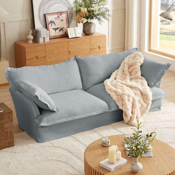 English Elm 87.4'' Modern Comfy Upholstered Sofa Cloud Couch with Deep Seats, Removable Covers, Plush Pillows, Grey W2357P254994