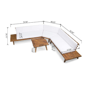 English Elm Hillcrest Solid Acacia Corner Sofa with Built-in Side Table for Outdoor Living 61288.00SBWHI-L-R-TSET