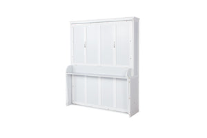 English Elm Queen Murphy Wall Bed with Integrated Desk Gas Strut Lift White Cabinet for Small Spaces White W504S00216
