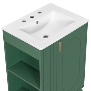 English Elm Christopher Knight Home® - 24" Retro Bathroom Vanity with Ceramic Sink, Solid Wood Frame, Soft-Close Door, Ample Storage Green N759P293645F