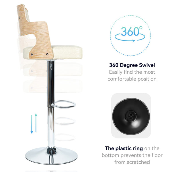 English Elm Swivel Bar Stools Set Of 2 - Stylish Beige Pu Leather, Adjustable Height, Ergonomic Comfort & Stability T3950P396625-GIGA