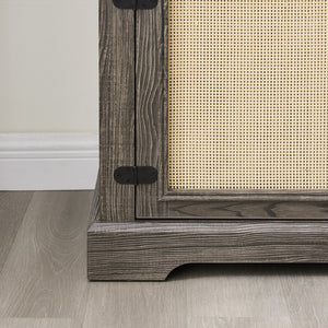 English Elm Farmhouse Rattan TV Stand Console Table with Ample Storage, Cable Management & Adjustable Shelves for 70" TVs Antique Gray W1758P178929