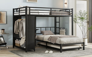 English Elm Full Over Twin Bunk Bed With Integrated Wardrobe, Trundle, Foldable Desk & Noise-Reduced Design In Black W1580S00136