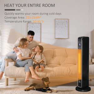 English Elm Homcom Ceramic Oscillating Tower Heater with Remote Timer and Three Modes for Any Room W2225P229133