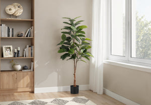 English Elm Artificial 52" Tall Rubber Tree - Lifelike Indoor Faux Plant, Real Touch Leaves In Black Pot B2710P220028