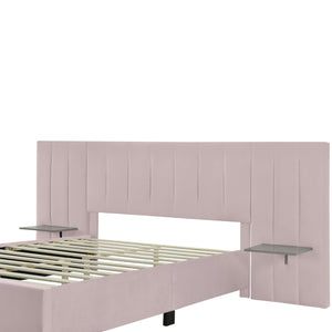 English Elm Queen Upholstered Platform Bed with Oversized Velvet Headboard, Built-In Shelves, Modern Comfort and Support for Relaxation Pink SF000138AAH