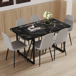 English Elm Table Modern Black Marble Mdf Dining Set With 6 Light Gray Linen Chairs - Stylish & Durable Design W1151S02704-GIGA