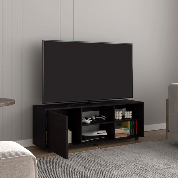 English Elm Adel 51" TV Stand with Cabinet and Four Shelves, Cable Management, Holds Up to 60" TVs, Sleek Design Black 53.01 L x 21.01 W x 5.01 H B070P254801