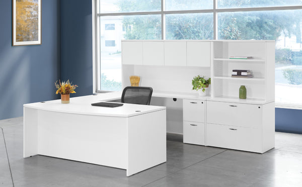 OSP Home Furnishings Napa Executive U Shaped Desk with Hutch Locking Storage and Wire Management White NAPWHT-TYP13