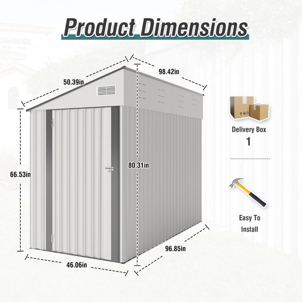 English Elm Campcraft Metal Storage Shed with Sloped Roof Ventilation and Weather Resistant Steel Panels White W1598P283838