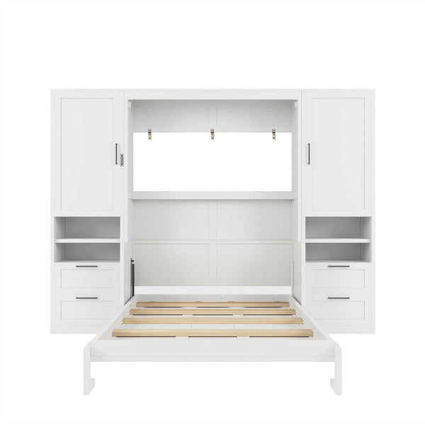 English Elm Full Size Murphy Wall Bed with Wardrobe Drawers and Shelves for Studio Spaces LP000908AAK-1