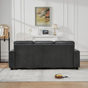English Elm 84.25-inch Corduroy Three Seater Sofa with Cup Holders Modern Minimalist Living Room Couch Gray W288P399979