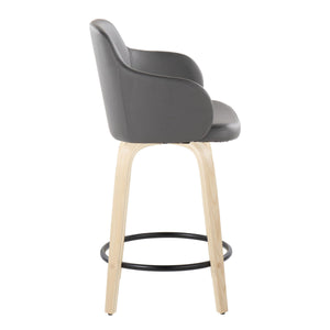 English Elm Boyne 24" Contemporary Fixed-Height Counter Stool with Swivel, Faux Leather Upholstery, Wood Base and Round Footrest - Set of 2 Grey B202S00006