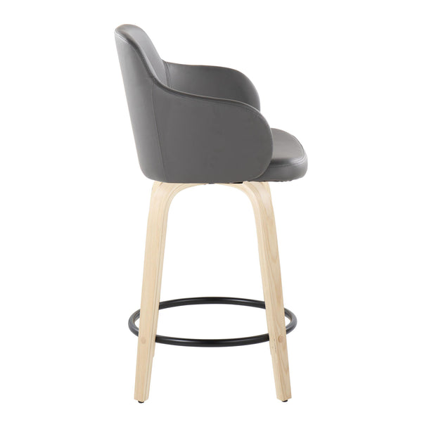 English Elm Boyne 24" Contemporary Fixed-Height Counter Stool with Swivel, Faux Leather Upholstery, Wood Base and Round Footrest - Set of 2 Grey B202S00006