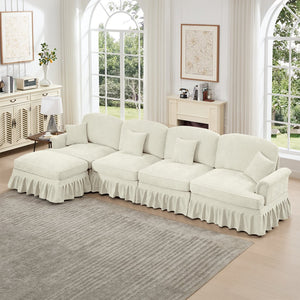 English Elm Classic Modular Sectional Couch With Removable Ruffled Skirt, Ottoman, Flared Arms & Chenille Comfort W3041S00239