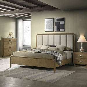 English Elm Tully Nutmeg two-drawer nightstand with metal glide drawers, modern profile, warm wood finish for tidy bedside spaces B062P374094