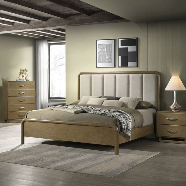 English Elm Tully Nutmeg two-drawer nightstand with metal glide drawers, modern profile, warm wood finish for tidy bedside spaces B062P374094