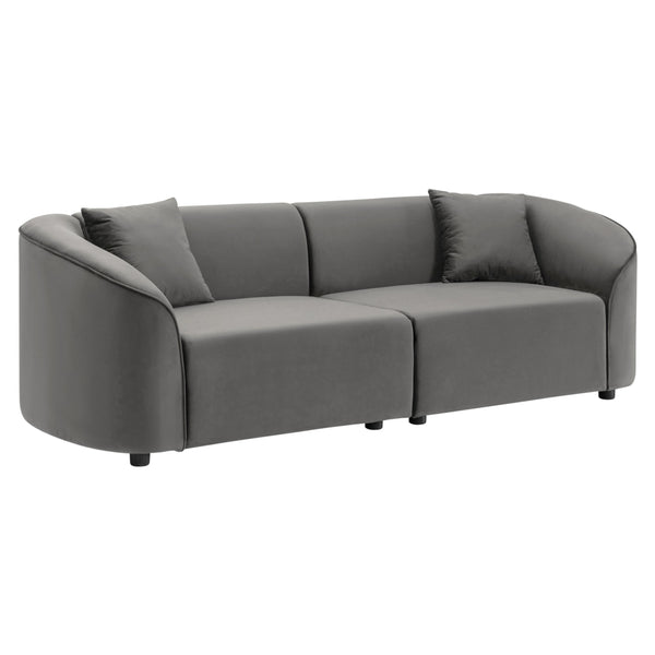 English Elm Christopher Knight Home® - 87" Curved Contemporary Sofa In Grey Velvet: Plush Comfort, Elegant Design, And Durable Quality For Modern Spaces N767P2323857G