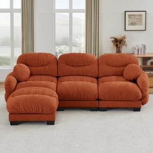 English Elm Pleated Chenille Sectional Sofa with Ergonomic Foam Sculptural Curved Armrests Living Room Orange W5656S00068