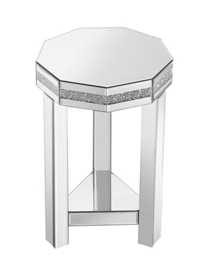 English Elm Mirrored Octagon End Table with Crystal Inlay, 2-Tier Silver Accent Sofa Table for Small Spaces W1005P362467