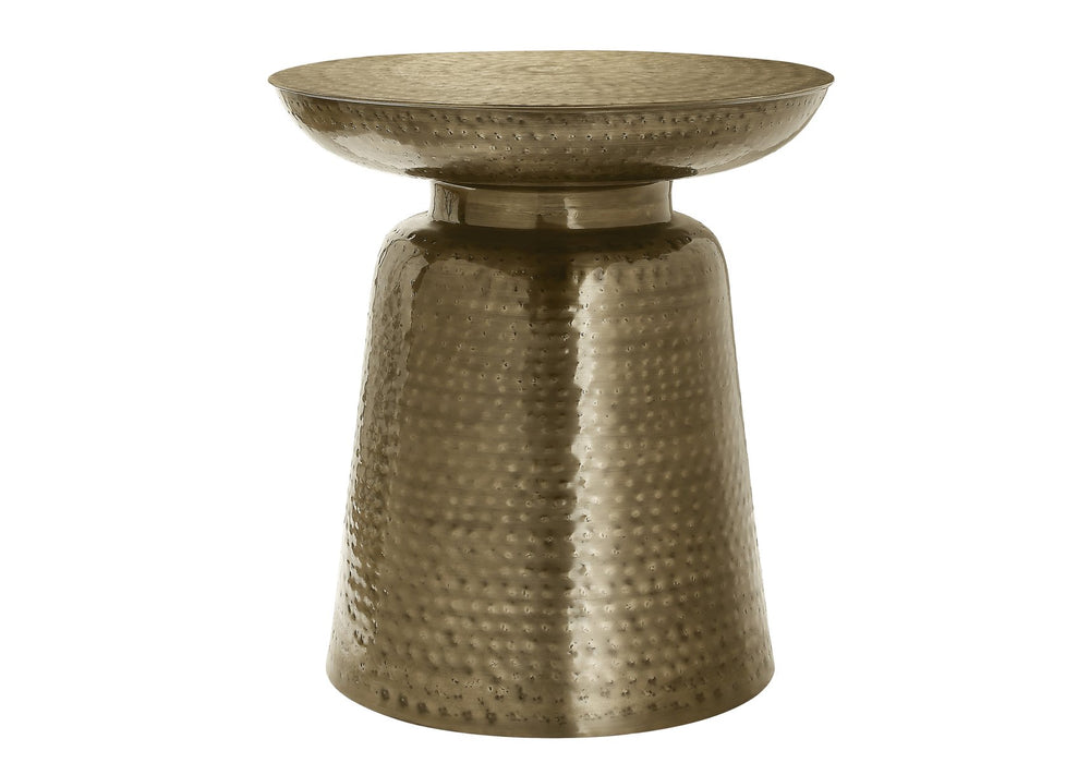 English Elm Accent Table - Hand-Crafted Gold Metal Drum Design, Modern Style For Living Room & Bedroom Use B2710P219448