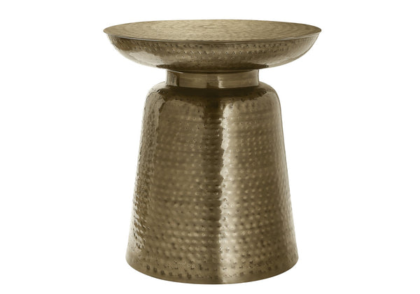 English Elm Accent Table - Hand-Crafted Gold Metal Drum Design, Modern Style For Living Room & Bedroom Use B2710P219448
