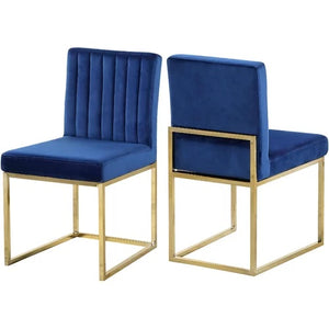 English Elm Contemporary Velvet Dining Chair Set of 2 in Blue with Plush Upholstery & Gold-Plated Legs, Stylish Comfort B011P361875