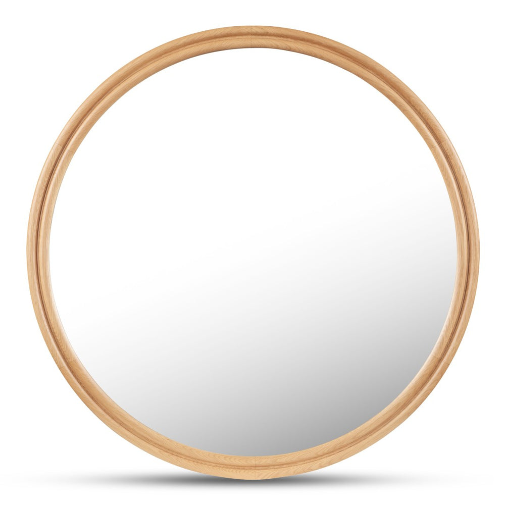 English Elm Alcott 48 Inch Solid Oak Round Wall Mirror with Double Edge Frame for Any Room B2769P504200