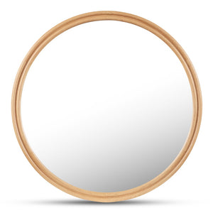 English Elm Alcott 48 Inch Solid Oak Round Wall Mirror with Double Edge Frame for Any Room B2769P504200