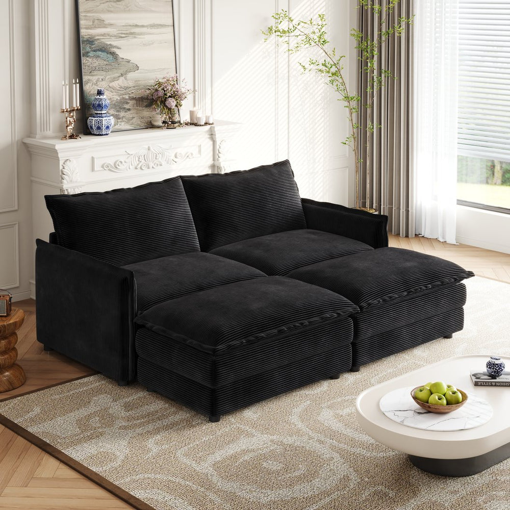 English Elm Corduroy 2-Seater Cloud Sofa With Movable Footrests – Oversized Comfort For Living Rooms & More! W834S00439