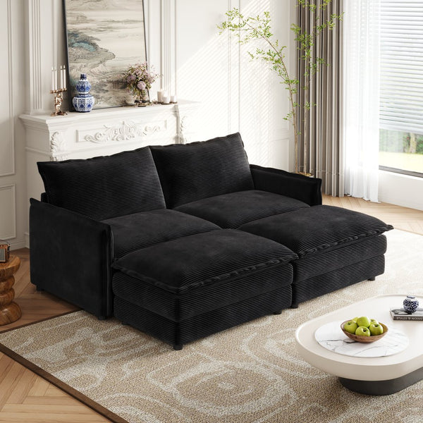 English Elm Corduroy 2-Seater Cloud Sofa With Movable Footrests – Oversized Comfort For Living Rooms & More! W834S00439