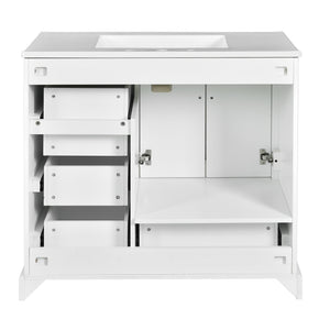 English Elm 36" Traditional Bathroom Vanity with Ceramic Sink, Solid Wood Cabinet, Soft-Close Doors & Drawers White N729P251630K
