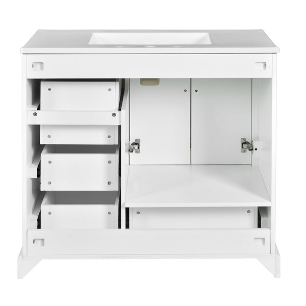 English Elm 36" Traditional Bathroom Vanity with Ceramic Sink, Solid Wood Cabinet, Soft-Close Doors & Drawers White N729P251630K
