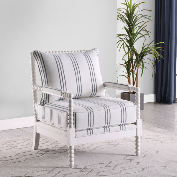 English Elm 1pc Coastal Spindle-Back Accent Chair with Padded Armrests, Linen-Look Upholstery & Welt Trim Navy Blue,White 40 L x 32 W x 15.75 H B011P308549