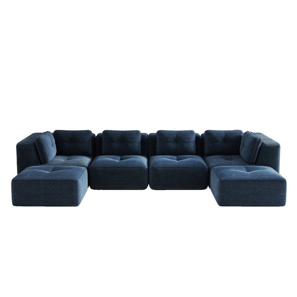 English Elm Modern Corduroy Modular Sectional with Tufted Cushions Two Ottomans Living Room Blue W714S01806