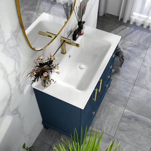 English Elm 35.6" Freestanding Bathroom Vanity with Roman Column Base and Ceramic Integrated Sink Blue W1801S00002