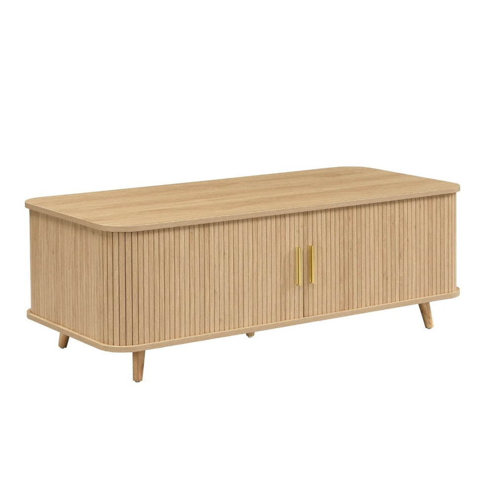 English Elm Modern Mid-century Coffee Table Tambour Doors Open Shelves Warm Wood Living Room Natural N770P333553N