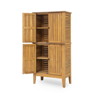 English Elm Christopher Knight Home® - Kedzie Teak Acacia Wood Cabinet with Slatted Coastal Farmhouse Design, Weather‑Resistant Storage (44.5") N775P251936T