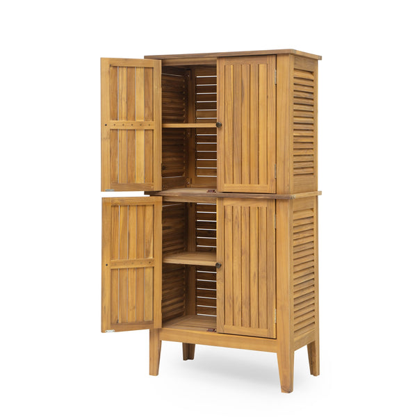 English Elm Christopher Knight Home® - Kedzie Teak Acacia Wood Cabinet with Slatted Coastal Farmhouse Design, Weather‑Resistant Storage (44.5") N775P251936T