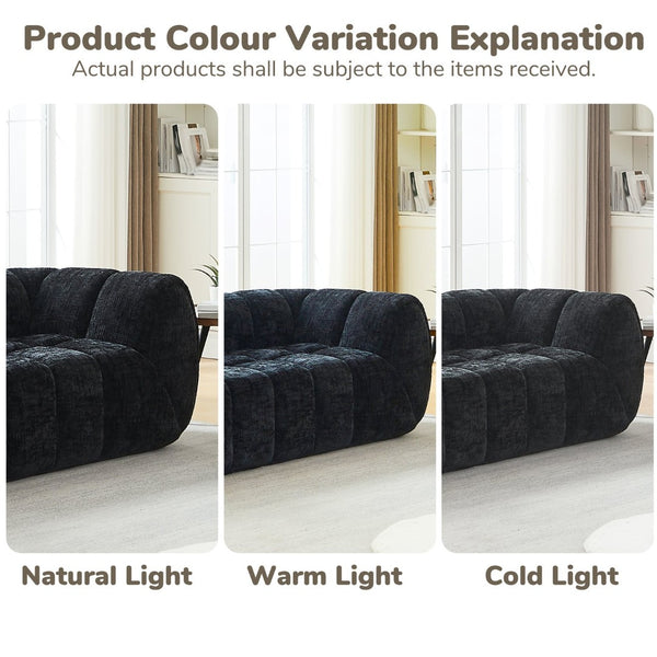 English Elm Chenille Cloud Sofa with Quilted Seat and Piano Key Backrest for Modern Living Rooms Black W834S00637